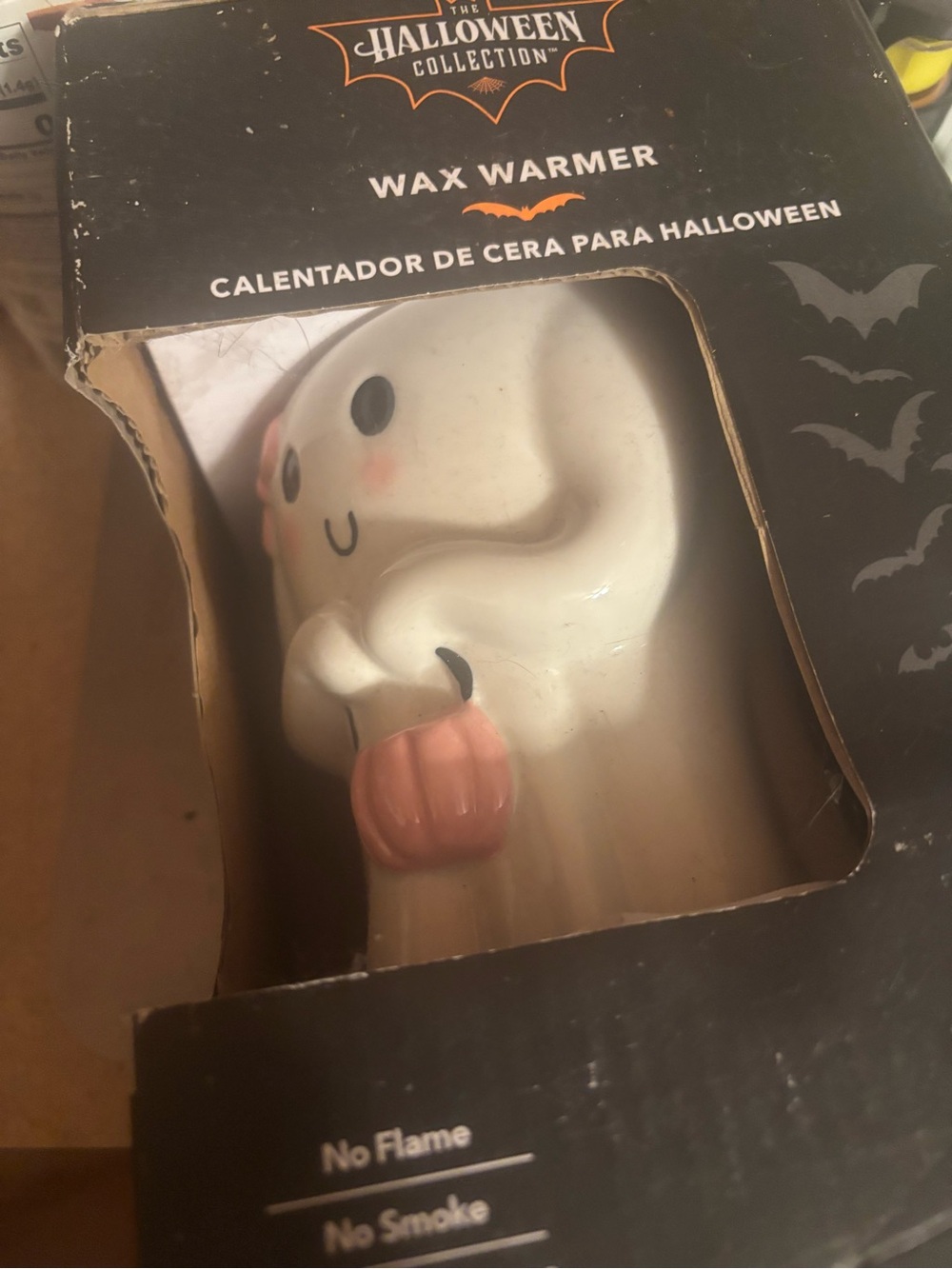 Halloween Collection White Ghost Wax Warmer with Orange Pumpkin Accent